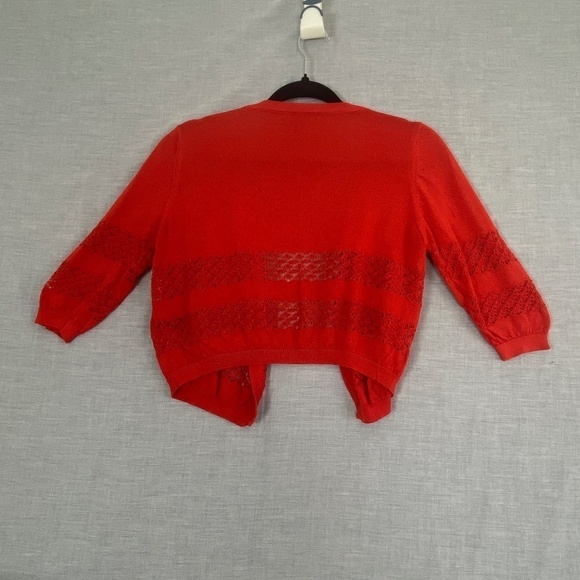 Impress Bolero Sweater Sz Large Red Crochet Cutouts Lightweight Knit Half Sleeve - Picture 2 of 9